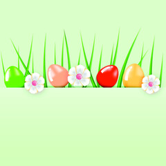 Colourful eggs with flowers and leaves. For advertisements, posters, cards. Vector template.