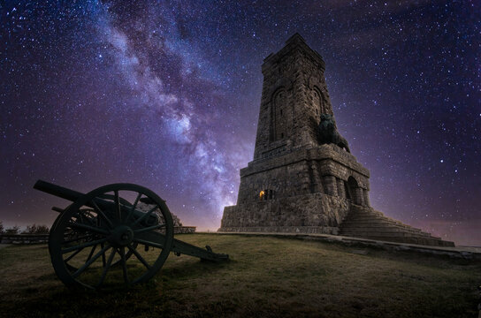 Shipka Monument (Monument of The Liberty) is a monumental construction, located at Shipka peak in Stara Planina mountain, near town of Shipka, Bulgaria at night