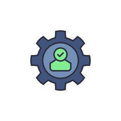 Skills icon with check sign, color, line, outline vector sign, linear style pictogram isolated on white. Symbol, logo illustration