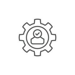 Skills icon with check sign, color, line, outline vector sign, linear style pictogram isolated on white. Symbol, logo illustration