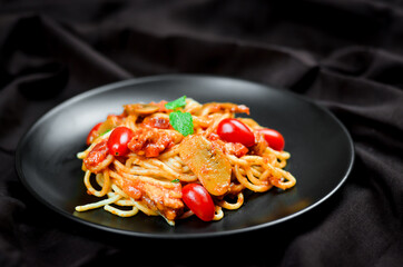 Delicious spaghetti served on  plate