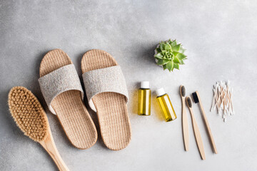 Beauty healthcare and spa woman's bathroom accessories. Zero waste, eco friendly concept