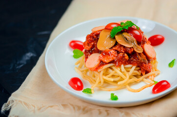 Delicious spaghetti served on  plate