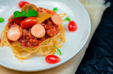 Delicious spaghetti served on  plate