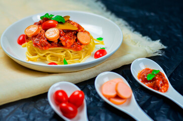 Delicious spaghetti served on  plate