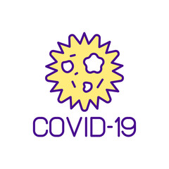 Covid 19 RGB color icon. Corona virus infection. Pneumonia disease. Coronavirus quarantine. Wuhan virus disease. Drug and vaccine development. Dangerous pandemic. Isolated vector illustration