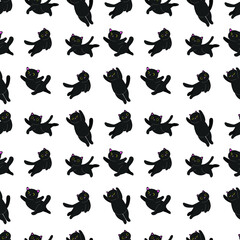 Fototapeta na wymiar seamless pattern with black cats. seamless texture with dancing black kittens. stock vector illustration.