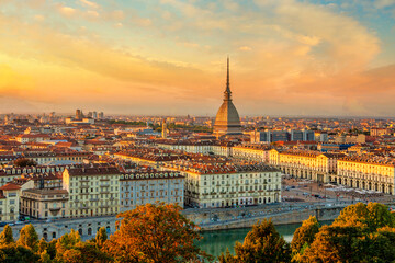 Top view of Turin centre with Mole Antonelliana, Italy. - 417828414