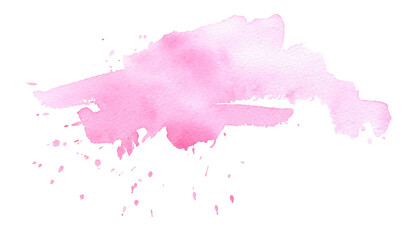 Pink watercolor background with splashes. Hand drawn watercolor background. Watercolor free designs.	