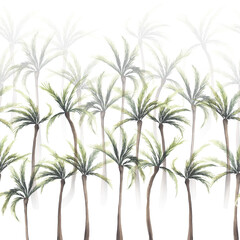 Vintage tropical palm trees. Seamless floral pattern with tropical trees on summer background. Template design for textiles, interior, clothes, wallpaper. Watercolot illustration.  Botanical art