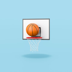 Basketball Ball Entering in the Basket on Blue Background