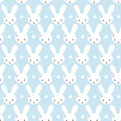 Obraz premium Seamless pattern with cute rabbit muzzles, flat handdrawn style. Geometric ornament with little bunnies. Kitten’s pretty heads with little ears. Rhombus greed style pattern vector illustration