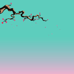 Sakura tree branch in bloom. Spring vector illustration with copy space.
