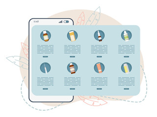 Purchase medicines online using your phone. Vector illustration
