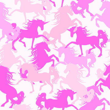 Unicorn silhouette seamless vector pattern. Holographic magic unicorn with star . pattern for girls.Creative background for textile, prints, paper products, the Web. © SokolArtStudio