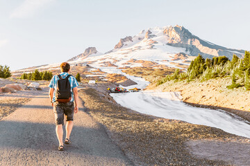 Man hiking to the Top of Mt. Hood, Oregon, USA