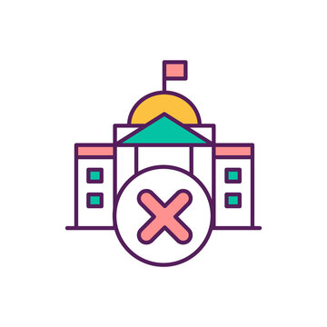 Closed Entrance To Parliament RGB Color Icon. Government Job On Quarantine Restrictions. Financial Support Of People. Working Safely From Home. Make Payments To Employees. Isolated Vector Illustration