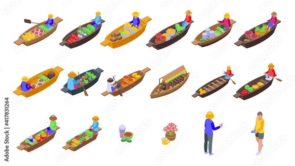 Poster floating market icons set. isometric set of floating market vector icons for web design isolated on 