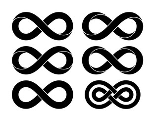 Set of Infinity signs made of different types of torsion and intersection. Vector tattoo flat design illustration. - 417831270