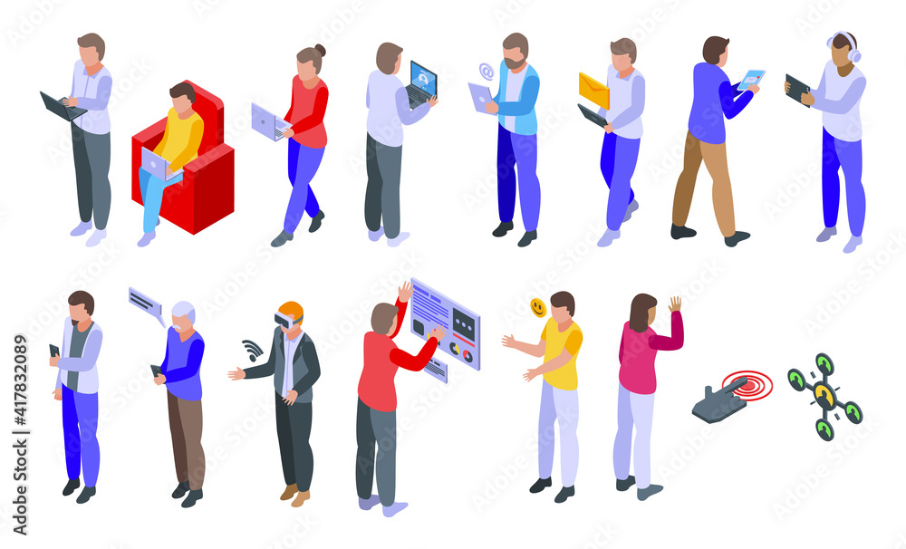 Poster interaction icons set. isometric set of interaction vector icons for web design isolated on white ba