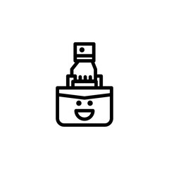 Fun at work icon. Line icon, logo, or symbol isolated on white background. Happy worker holding a briefcase.