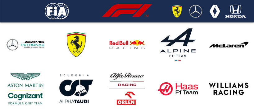Vector logos of the 2021 Formula 1 teams. Transparent background.