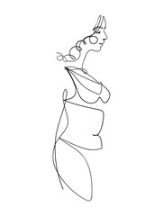  ontinuous line drawing, female figure in underwear, girl model for fashion illustration. Vector graphic hand drawing isolated on white background.