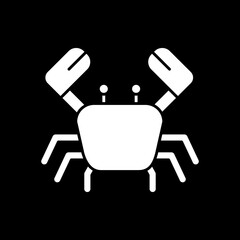 Crab dark mode glyph icon. Seafood for cookery. Crustacean for preparing food. Cooking ingredient. Marine food. White silhouette symbol on black space. Vector isolated illustration