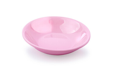  pink ceramic bowl on white background.