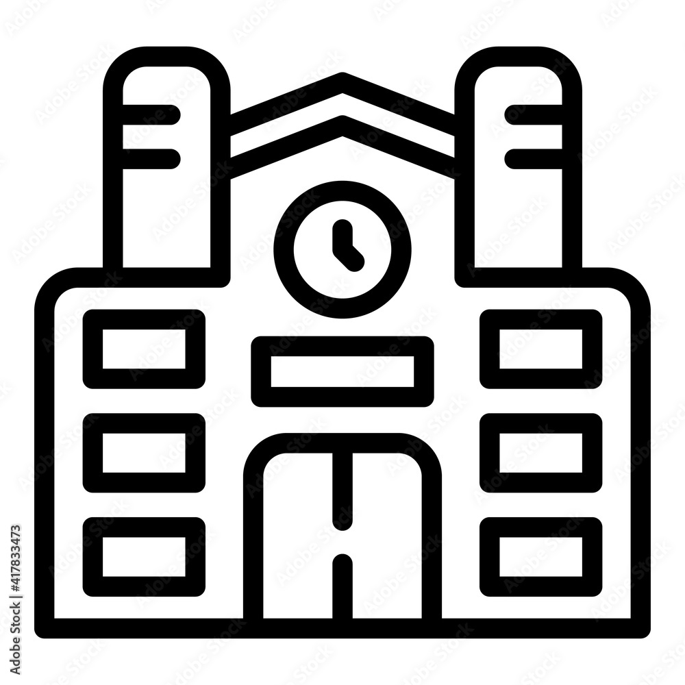 Poster train station building icon. outline train station building vector icon for web design isolated on w
