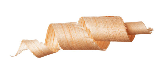 Spiral wooden shaving isolated on white background
