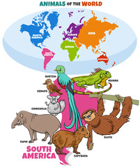 educational illustration of cartoon South American animals