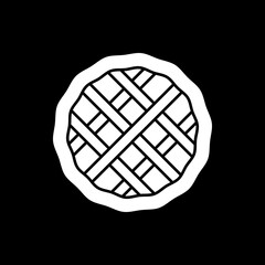 Homemade pie dark mode glyph icon. Top view on pastry. Culinary product and bakery dessert. Sweet food. Home culinary. White silhouette symbol on black space. Vector isolated illustration