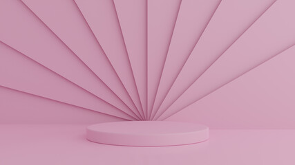 Abstract geometry shape pink color podium on pink color background for product. minimal concept. 3d rendering