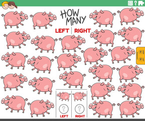counting left and right pictures of cartoon pig farm animal