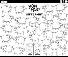 counting left and right pictures of cartoon pig coloring book page