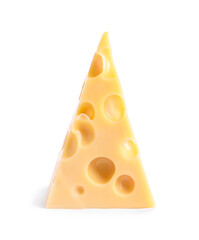Piece of cheese with holes isolated on white