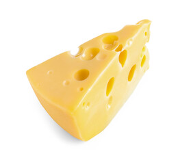 Piece of cheese with holes isolated on white