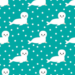 Cute cartoon seal. Vector illustration. Seamless pattern.