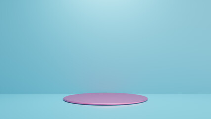3d rendered studio with geometric shapes, podium on the floor.