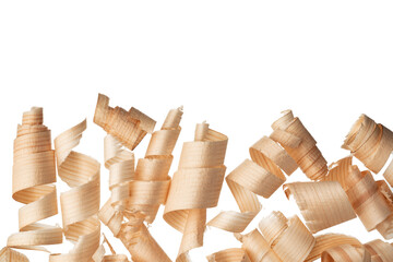 Wood shavings curls isolated on white background
