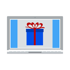 Laptop With Gift Box On Screen Icon