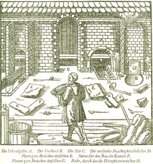 Noch nicht zu gestellte Schachtöfen. Georgius Agricola, Berg- und Hüttenwesen, 1556. 