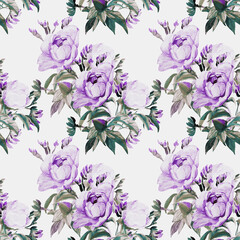 Peonies seamless   pattern,flowers watercolor illustration.Image on white and colored background.