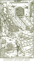 Der Saigerherd in Betrieb. Georgius Agricola, Berg- und Hüttenwesen, 1556. 