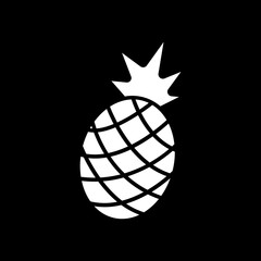 Pineapple dark mode glyph icon. Tropical fruit. Exotic food. Vitamin and nutrient. Nourishment food. Healthy eating. White silhouette symbol on black space. Vector isolated illustration