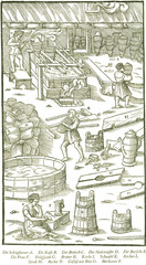 Das Versiden der Sole in der Pfanne. Georgius Agricola, Berg- und Hüttenwesen, 1556. 