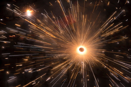 Katni / India 19 October 2017 A top view of a type of firework/cracker known as Chakra or Chakri rotating during Diwali festive  in Katni Madhya Pradesh India