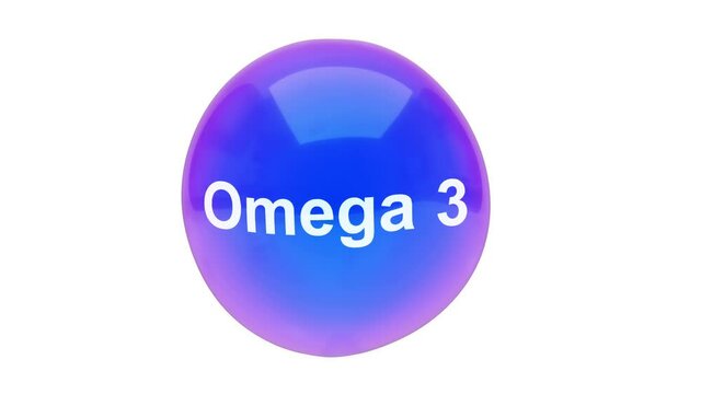 3D animation of a bubble sphere omega3 floating on a white background with alpha layer