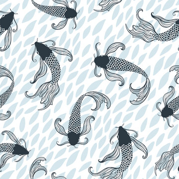 Elegant hand drawn koi fish seamless pattern, japanese background, great for textiles, banners, wallpapers, wrapping - vector design